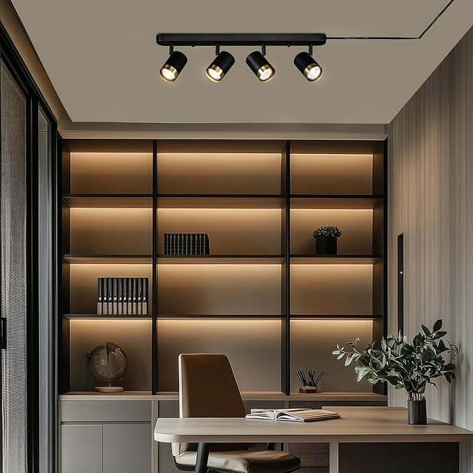 Globe Electric 64000047 22" 4-Light Plug-in Track Lighting, Matte Black, Pivoting Heads, in-Line On/Off Switch, Minimalist Ceiling Light Fixture for Kitchen Island, Hallway, or Dining Room