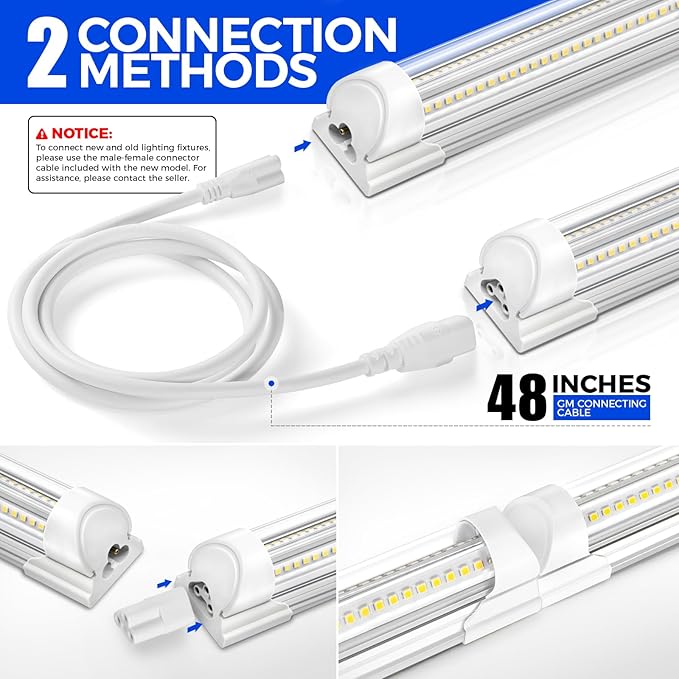 Barrina LED Shop Lights, 8FT 100W 15000LM 5000K, Daylight White, V Shape, Clear Cover, High Output, Linkable, T8 LED Tube Light, for Garage 8 Foot with Plug (Pack of 12)