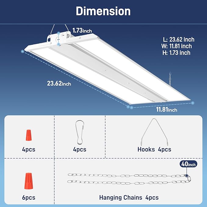 hykolity 2 Pack 2FT LED Linear High Bay Shop Light, 150W, 20250lm 135LM/W, 120-277V, 0-10V Dimmable, 5000K Daylight Hanging Light for Warehouse Workshops, ETL Listed