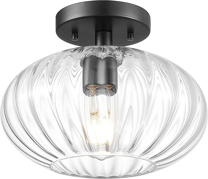 FEMILA Black Semi Flush Mount Ceiling Light, 10.3" Ceiling Light Fixtures for Kitchen Island, Bedroom, Living Room, with Dome Glass Shade, E26 Base, 4FYD85F BK