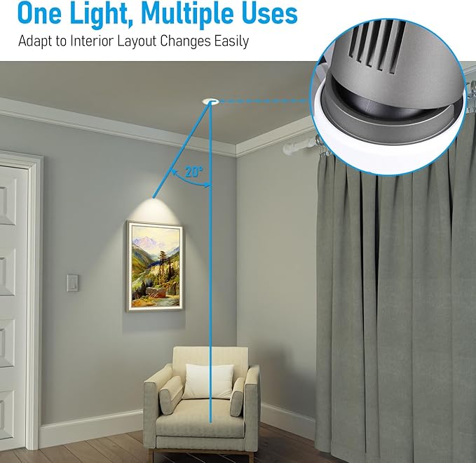 TORCHSTAR 4 Inch 5CCT Anti Glare LED Recessed Lights with J-Box, Deep Recessed Zero Glare Canless Downlight, Ultra-Slim Trim Gimbal Ceiling Light, 2700-5000K, Ultra Narrow Frame, ETL FCC, Pack of 6