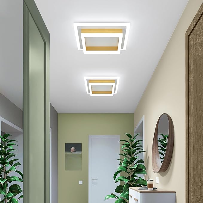 32W Flush Mount Modern LED Ceiling Lights, Gold Small Hallway Ceiling Light, Cool White 6000K Acrylic LED Ceiling Light Fixtures, Close to Ceiling Lights for Bedroom Dining Room Kitchen Bathroom