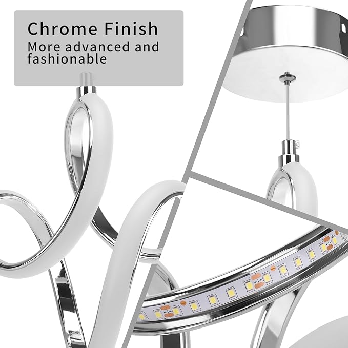 Modern Led Pendant Light 5500K Cold White Kitchen Island Pendant Light Fixtures Adjustable Height Led Pendant Lamp for Kitchen Island Dining Room Hanging Light, 1 Pack (Chrome)
