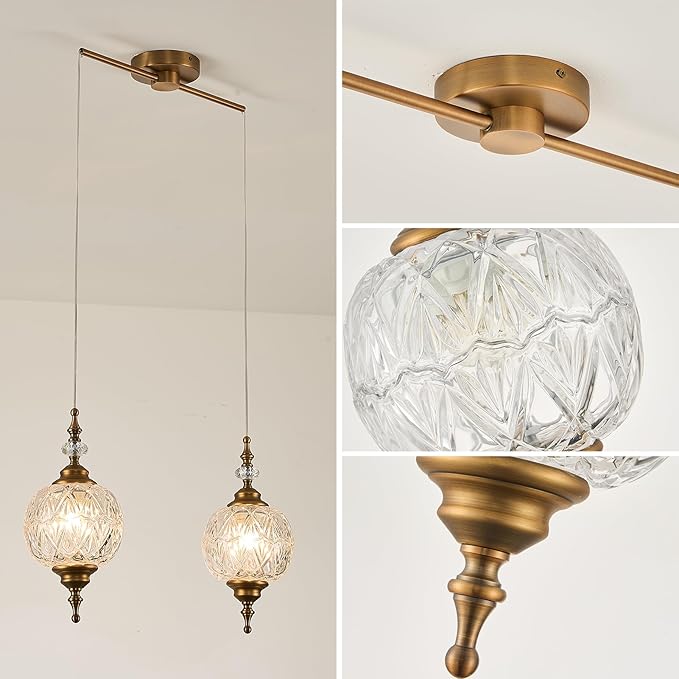 Vintage Pendant Lighting Fixtures Modern Glass Hanging Lamp for Kitchen Island Bedroom Hallway Dining Room 2 Light Chandeliers with Clear Glass Shade
