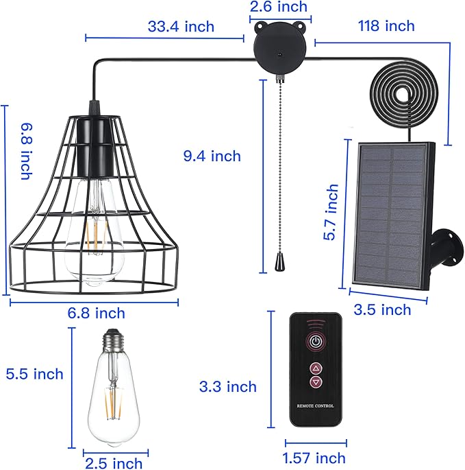 Solar Pendant Lights Outdoor Indoor with Remote, Chicken Coop Lights Solar Powered Shed Light with ON Off Switch,Solar Indoor Lights for House Garage Greenhouse Patio Barn Storage