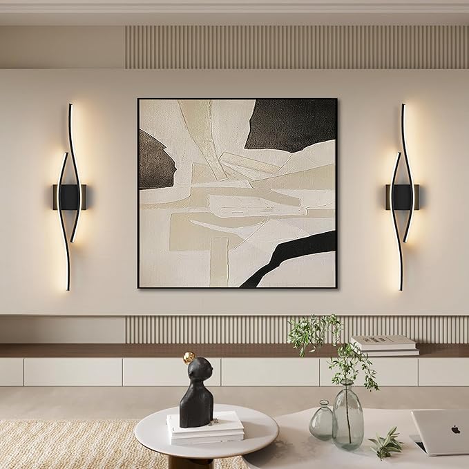 Modern LED Wall Sconce Set of Two with Remote Control, Stepless Colors 3000K-6000K & Dimming Black Wall Light with LED Wall Lamp for Bedroom Living Room Bathroom Hallway 39.4inch Length