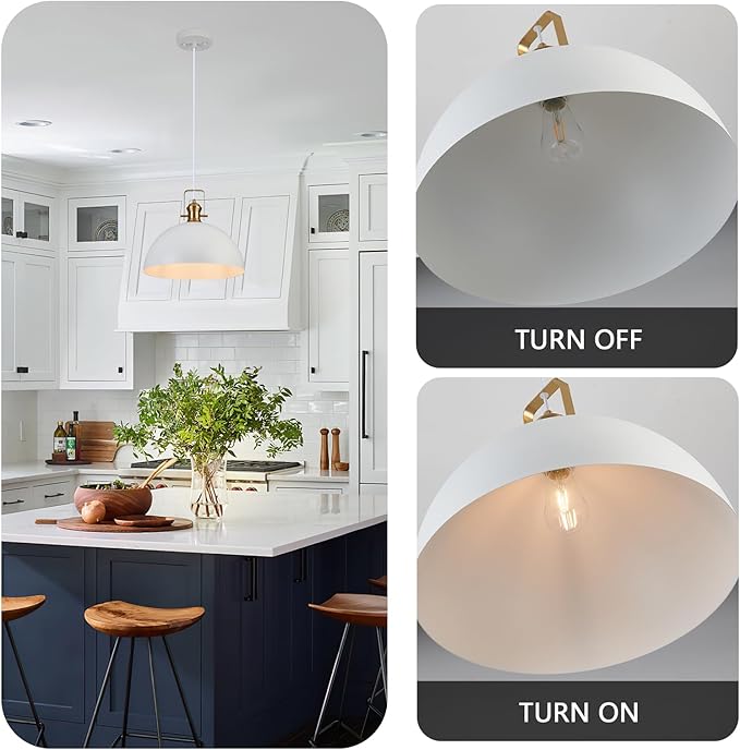 18 Inch Large Pendant Lights for Kitchen Island Matte White Farmhouse Pendant Light fixtures Adjustable Height Dome Hanging Light for Dinning Room Bedroom Hallway,1 Pack