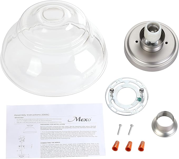 MEXO Industrial Semi Flush Mount Ceiling Light, Modern Clear Glass Shade Ceiling Light Fixture Farmhouse Close to Ceiling Lights in Satin Nickel for Hallway Bedroom, Kitchen Entryway Porch