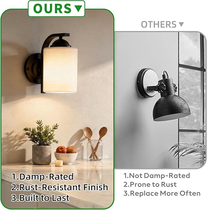 Wall Sconces Lights Lamp for Bedroom Bathroom, Modern Vanity Light Fixtures, Matte Black Farmhouse Wall Mount Lighting Lanterns with Glass Shade for Living Room Mirror Hallway Kitchen