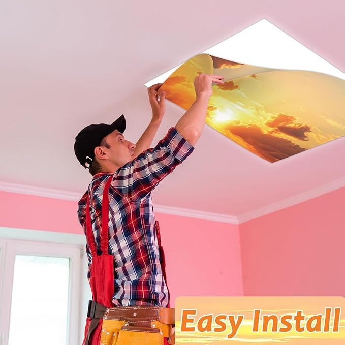 8 Pcs Fluorescent Light Covers with 80 Magnets Decorative for Classroom Ceiling Light 4 x 2 Feet Magnetic Light Covers Filter Easy Install for Office Hospitals & Home Drop Ceiling Supplies (Sunrise)