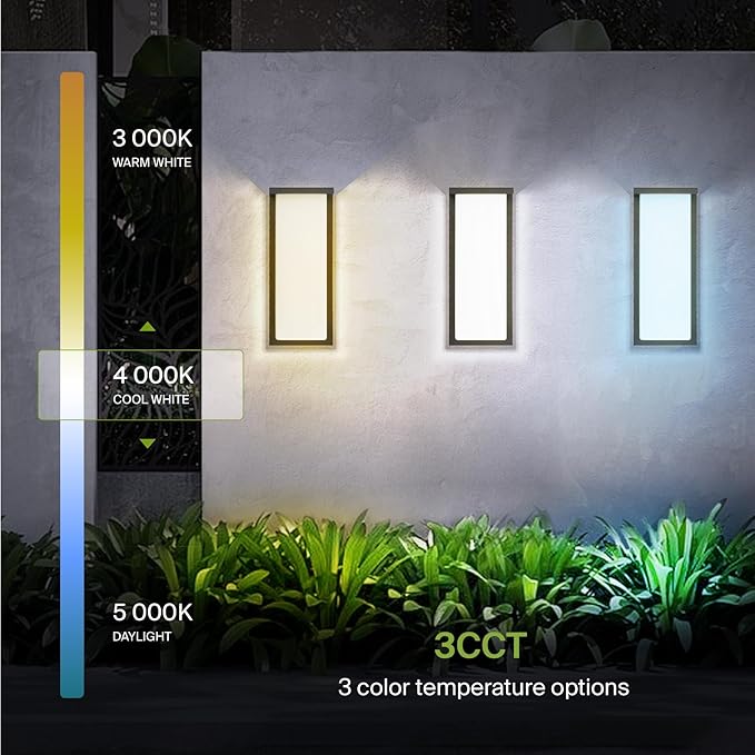ASD LED 14" Outdoor Wall Light, Front Door House Sconce | 3CCT, Dimmable, Waterproof, ETL Listed | 20W 1900LM 3000-5000K 120V | Exterior Patio Lighting Fixture, Flush Mount Porch Lamp | Black