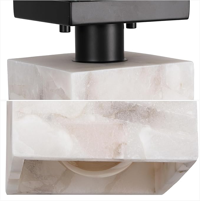JONATHAN Y 5" White Marbling/Black Modern 1-Light Semi Flush Mount Ceiling Light for Bedroom, Cube White Alabaster Marble Shade, Mid-Century Minimalist Fixture, LED Bulb Included (JYL1202B)