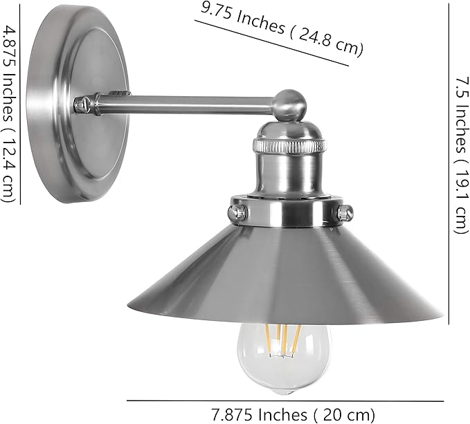 JONATHAN Y 7.8" Nickel 1-Light Industrial Farmhouse Metal Vanity Light Wall Sconce, Metal Shade for Bathroom Mirror, Kitchen, Entryway, LED Bulb Included (JYL7426B)