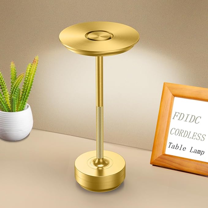 2 Pack Cordless Table Lamps Rechargeable, LED Portable 5000mAh Touch Table Light, 3 Color Stepless Dimming Battery Powered Table Lamp for Restaurant/Home/Outdoor/Camping.(Gold)