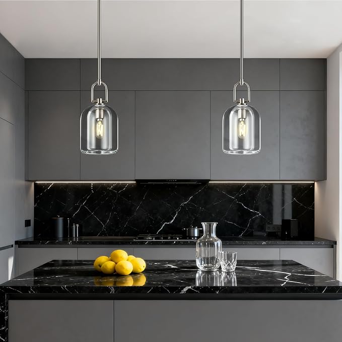 Modern Nickel Pendant Lights Kitchen Island Ceiling Chandelier Indoor Thick Crystal Hanging Light Fixtures for Kitchen Living Room Dining Room Bedroom（2Pack）