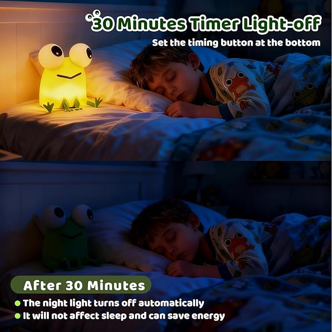 Frog Night Light with Timer Dimmable 3 Brightness 7 Colors Kawaii Frog Lamp Warm Sleep Aid USB Rechargeable Portable Night Lamp Decor for Girl Boy Nursery/Bedroom/Desk/Office