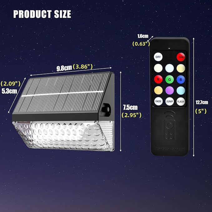 FVTLED Solar Fence Lights Outdoor, RGBW Color Changing Solar Wall Lights Outdoor with Remote Control, Waterproof LED Deck Light for Garden Yard Patio Deck Step Patio Wall (4 Pack)