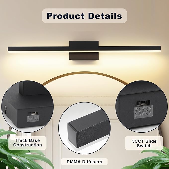 Joossnwell Bathroom Vanity Light Black Dimmable 5CCT Bathroom Lighting FIixtures Over Mirror 39.37 Inch Modern Vanity Light bar Led Bath Light ETL Certificated