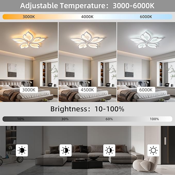 JAYMP 25.6" Flower Shaped Ceiling Light Dimmable Modern Ceiling Lamp Remote Control LED Lighting Fixture for Bedroom Dining Room Kitchen (White/5 Petals)