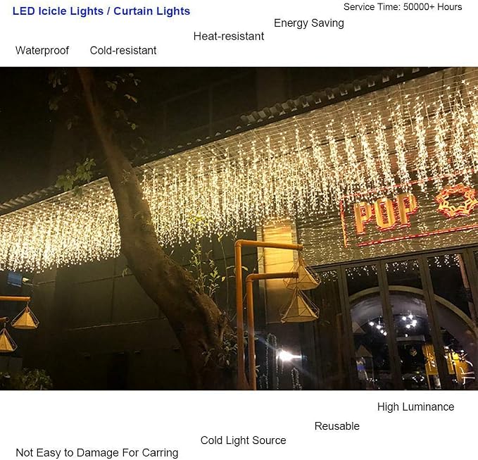 ZIMINGU Icicle Diwali Lights Outdoor, Christmas Hanging Window Curtains Dangling 16.4FT 216LEDs 8 Modes Weeping Willow Ceiling Fairy String Lights, Warm White, 5M