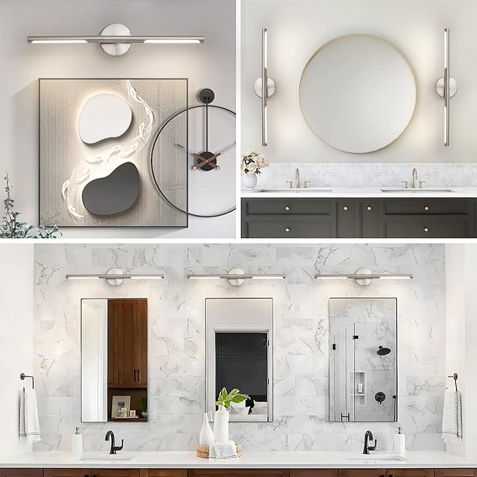 Brushed Nickel Bathroom Light Fixtures Over Mirror 24 Inch, 18W 360° Rotatable Dimmable 4000K LED Vanity Light Bar, Modern Vanity Lights Above Mirror, Led Bathroom Lighting