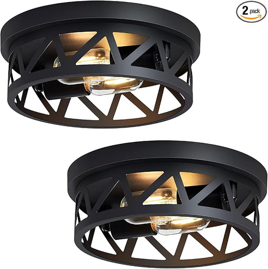 Black Flush Mount Ceiling Light Fixture,2-Light Hallway Light Fixtures Ceiling,Light Fixtures Ceiling Mount for Hall,Kitchen,Farmhouse (2 Pack)