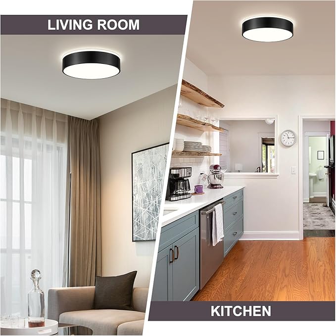Dimmable Black LED Ceiling Light Fixture, 5CCT 2700 K-6000 K Modern Flush Mount Ceiling Light, Round Minimalist Lighting Fixture for Bedroom, Kitchen, Laundry Room, Living Room, 15.74 Inch