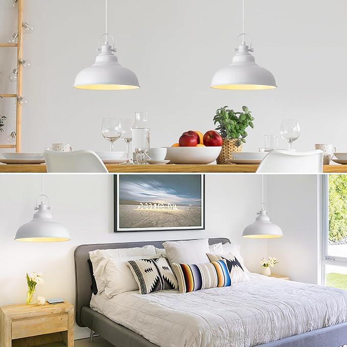 White Pendant Lights Kitchen Island, 2 Pack Kitchen Island Lighting, Farmhouse Pendant Light Fixtures (11.41" W), Island Pendant Light for Kitchen, Dining Room, Bedroom