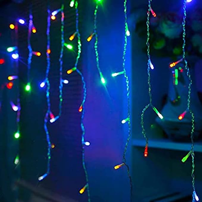 Dazzle Bright Christmas Icicle Lights, 8 Modes Curtain Fairy Lights with Drops, Connectable Xmas String Lights for Outside Holiday Wedding Party Decorations (Multi-Colored, 360 LED)