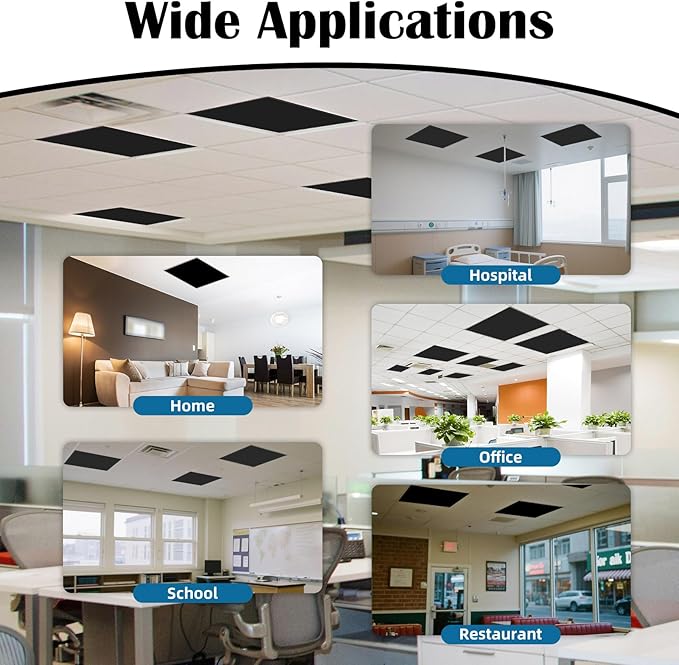 ANGSYLTH 2 x 2 Feet Fluorescent Light Covers - 4 Pcs Covers for Ceiling Lights, Magnetic Light Filters for Classroom, Office, Hospitals, Home (Black)