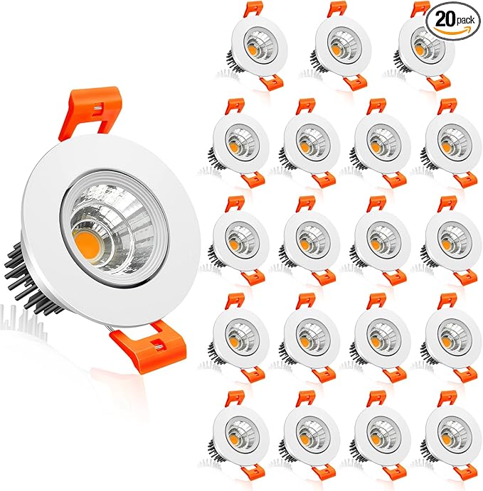 inShareplus 2 Inch LED Downlight, 3W Recessed Lighting COB Dimmable, 3000K Warm White, CRI80, Ceiling Lights with LED Driver, 20 Pack