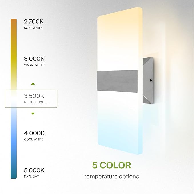 ASD 14 Inch Indoor LED Wall Sconce - 24W 2700K-5000K Dimmable Brushed Nickel Wall Sconce Lights for Living Room, Bedroom, Bathroom, Hallway - Modern Wall Sconces Hardwired, ETL Interior Light