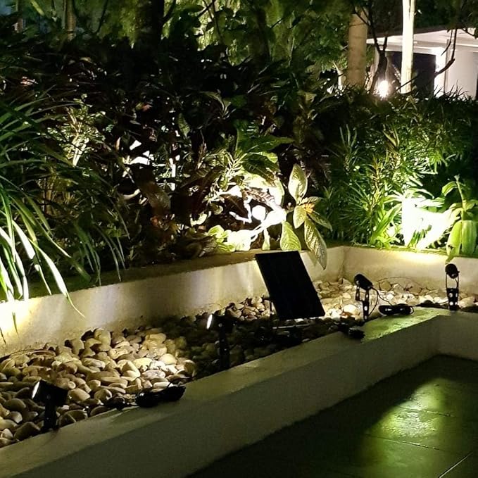 4-Spotlight Mini 50X Solar-Powered LED Spotlight (Warm White LED), Black Finish, Outdoor Garden Yard Landscape Downlight