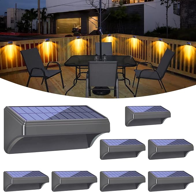 Bridika Solar Fence Lights, 8 Pack Plus Size, Warm & RGB Color Changing, Outdoor Waterproof, 100 Lumen, 8 Specific Colors & 4 Switchable Modes, Ideal for Backyard, Patio, Deck, Fence
