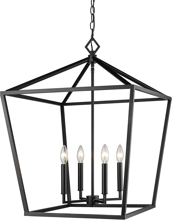 ML Lighting 3254-MB Transitional Four Light Pendant from None Collection in Black Finish