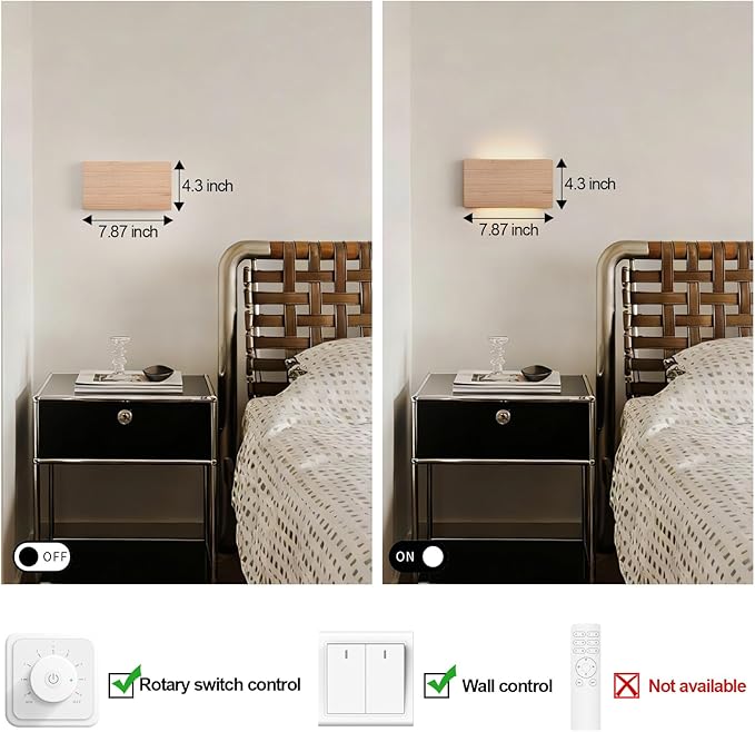 Wood Wall Sconce Indoor Wall Lights Hardwired 1 Pack Up and Down Wall Mount Light for Living Room Bedroom Hallway Corridor Conservatory Cool White 3000K(with led 4000K and 6000k)