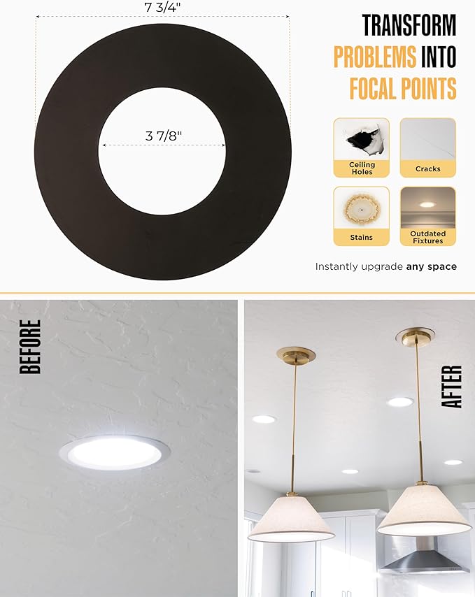 The Can Converter R56 Recessed Can Light Conversion Kit w/ 7"¾ Flat Ceiling Medallion - Home Improvement for 5" & 6" Cans, Converter Kit for Ceiling Fan & Light Fixture, UL Certified, Matte Black
