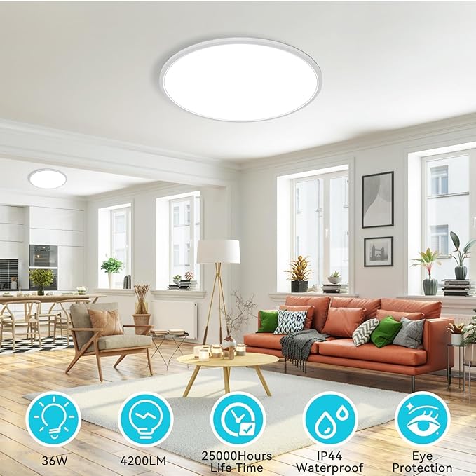 libtit Large LED Ceiling Light 16.5Inch, 4200LM 36W Bright Flush Mount Lights for Ceiling, 3000K/4500K/6000K White Surface Mount Lighting Fixture for Bedroom Kitchen Livingroom Shops