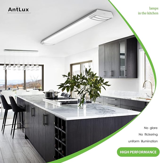 ANTLUX 4ft led Light Fixture 50W 5600lm LED Linear Flush Mount Light, 5000K, 4 Foot led Kitchen Ceiling Light fixtures for Living Room, Laundry, Replace for Fluorescent Version