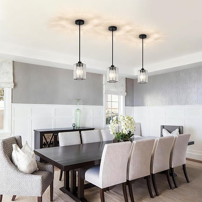 Black Pendant Lights, 3 Pack Crystal Pendant Lights Kitchen Island Lighting, 1-Light Modern Hexagonal Crystal Island Lights for Kitchen, Dining Room, Hallway, Foyer, Entryways