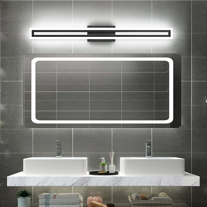 SOLFART Vanity Light Bathroom Light Fixtures Over Mirror Bathroom Vanity Light Fixtures Black Modern Light Fixture 6000K