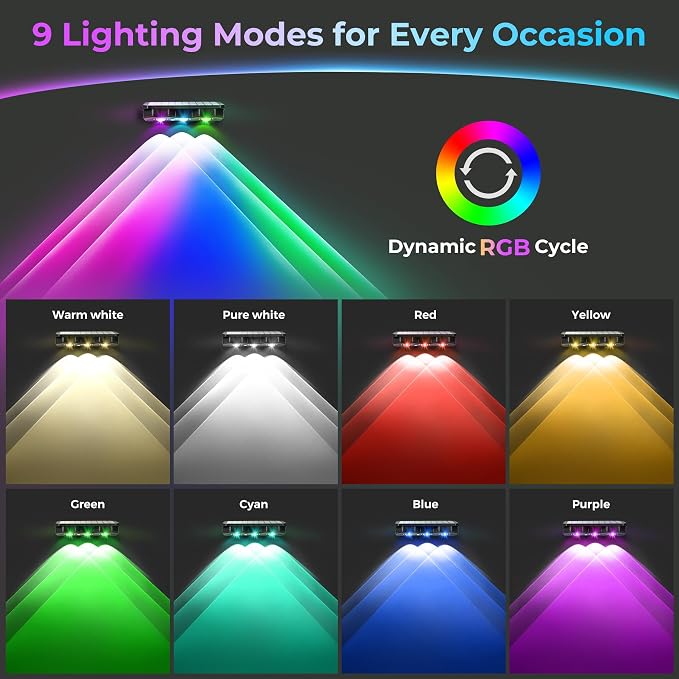 Solar Fence Lights Outdoor 6 Pack, Warm White & 8 Colors & RGB, IP65 Waterproof LED Deck Light, Dusk to Dawn Fence Lights Solar for Wall, Railing, Step, Patio, Pool, Backyard, Outside