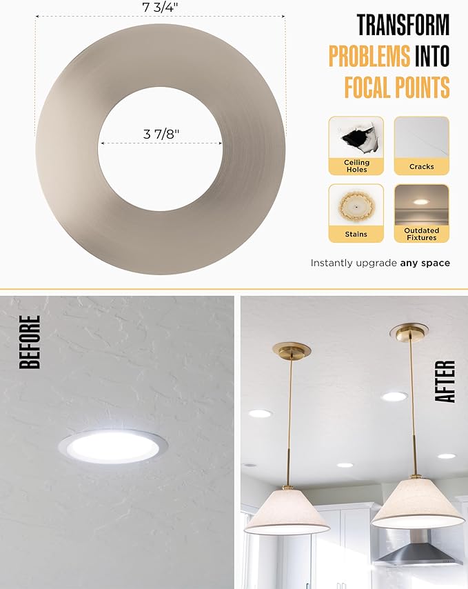 The Can Converter R56 Recessed Can Light Conversion Kit w/ 7"¾ Flat Ceiling Medallion - Home Improvement for 5" & 6" Cans, Converter Kit for Ceiling Fan & Light Fixture, UL Certified, Brushed Nickel