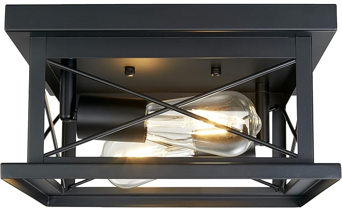 Hamilyeah Industrial Flush Mount Ceiling Light Fixture Black, Farmhouse Close to Ceiling Light Fixture for Bedroom, Living Room, Porch, Hallway, Outdoor, Kitchen Lights Ceiling Mount