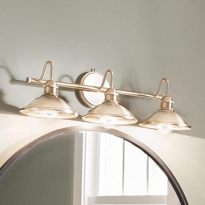 Kichler Clyde 3 Light Bathroom Vanity in a Rich Champagne Bronze Finish, for Bathrooms, (7.25" H x 26.5" W x 8.25" Ext.), 45945CPZ