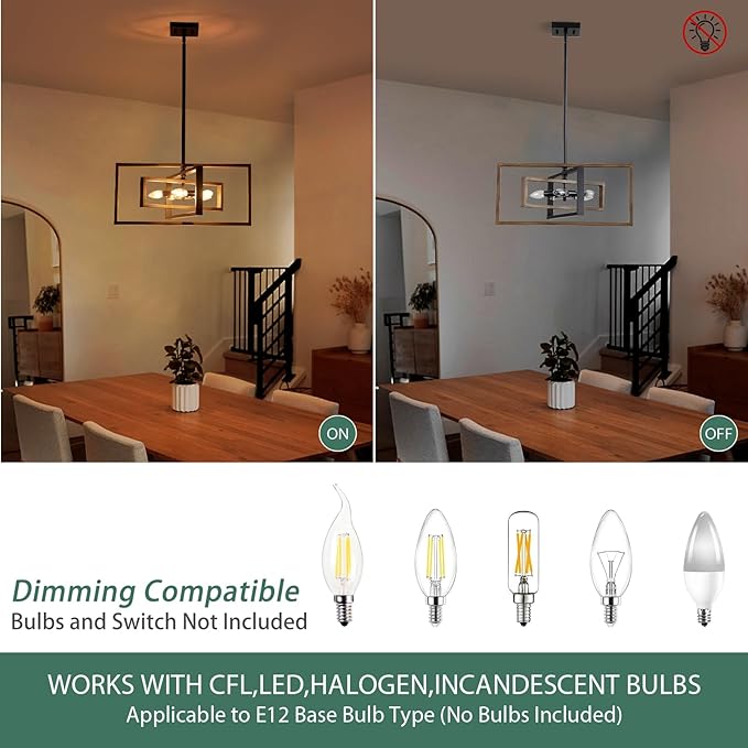 Farmhouse Chandelier, 5-Light Geometric Ceiling Light Fixture, 22" Adjustable Height Pendant Lighting for Living Room Foyer Entryway Dining Room Faux Walnut Grain