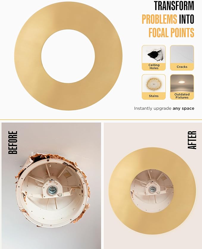 The Can Converter Ceiling Medallion for Recessed Can Light – Home Improvement Decorative Steel Flat Goof Ring & Cover Plate for 5" & 6" Cans, Small Ceiling Medallion for Chandeliers, Brushed Brass