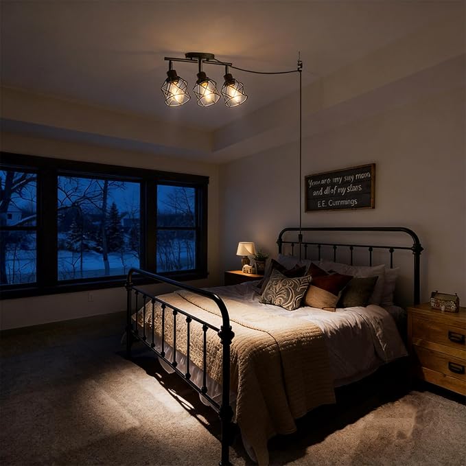 Dimmable Black Plug in Track Lighting Kit,3 Light Plug in Ceiling Light with 16.5' Cord,Flexibly Rotatable Light Head,Modern Industrial Farmhouse Style(Bulbs Not Included)