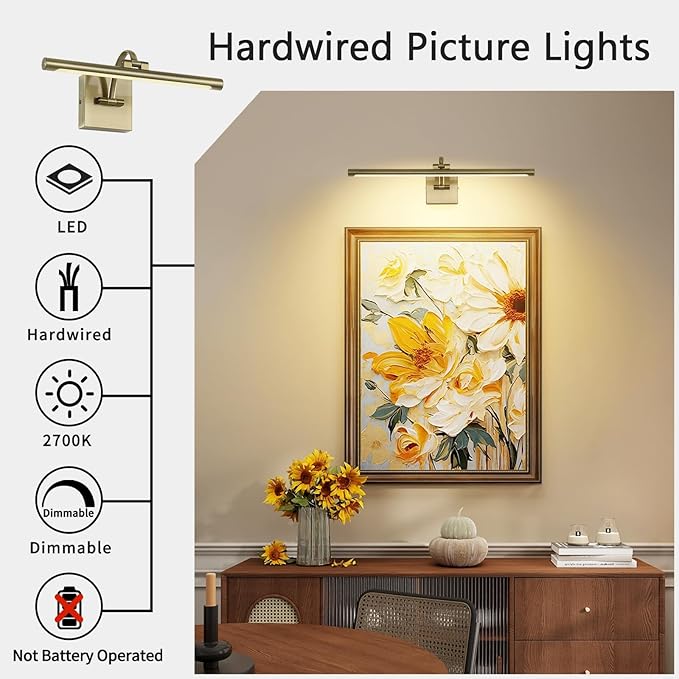 DESOOP LED Picture Lights for Wall Hardwired Antique Bronze Picture Frame Light Dimmable Painting Lights for Portrait Artwork 23.62 inch 14W 2700K