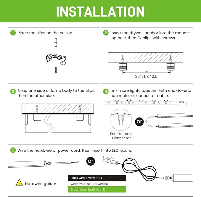 Pak 4FT LED Shop Lights, 2300LM 6500K Cool White, 20W Energy Efficient Linkable Ceiling and Under Cabinet Lighting, T5 Integrated Utility Fixture for Garage, Workshop, Basement, FCC Certified, 4 Pack
